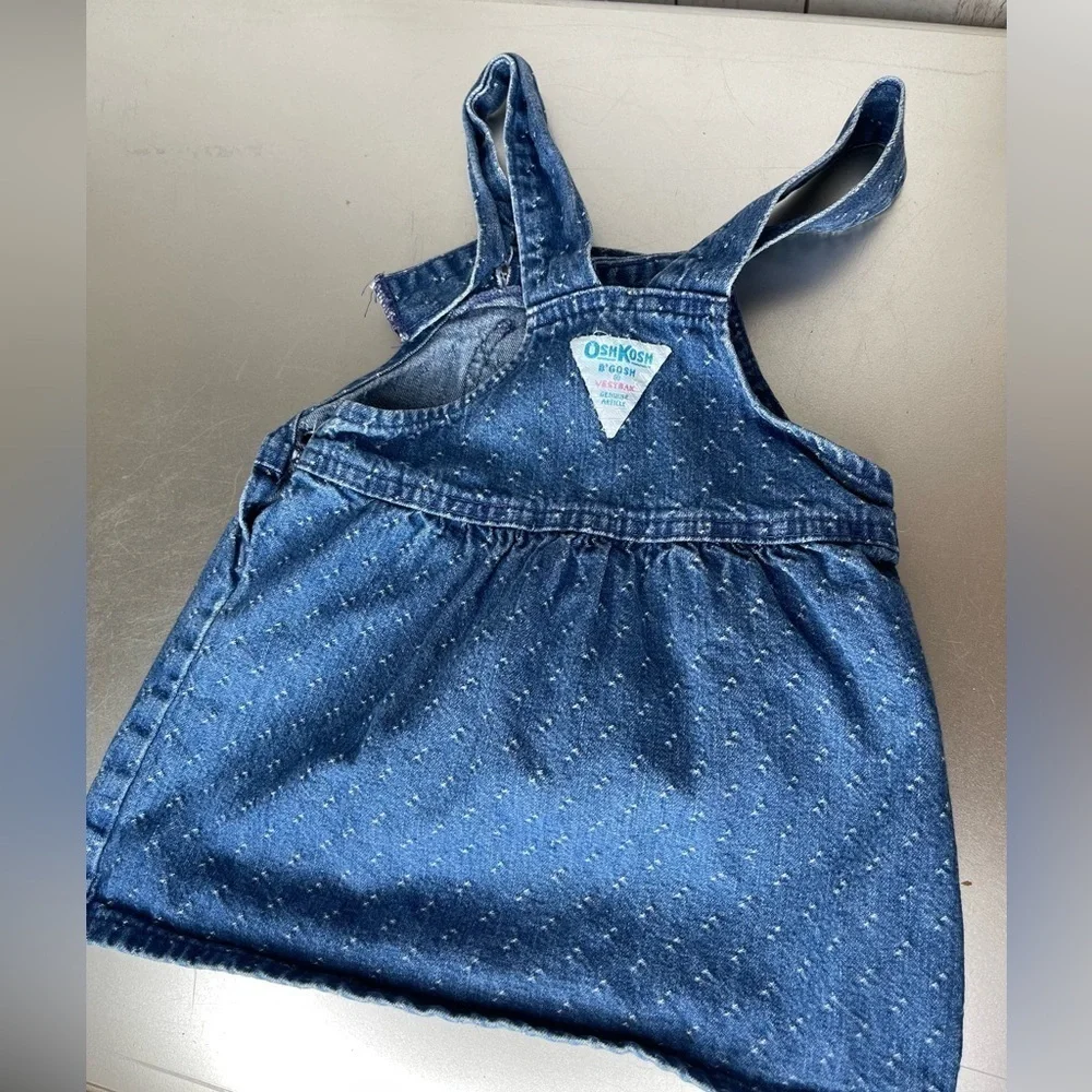Vintage OshKosh Overall Bunny Dress Size 2T USA Union Made Blue Pink